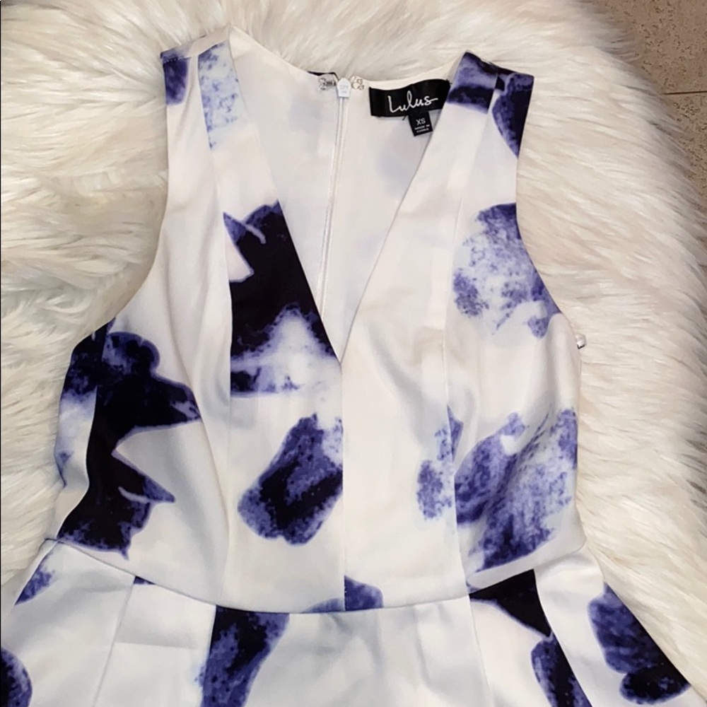 Lulu’s Seeing Chic Blue and Ivory Skater Dress - Picture 6 of 9